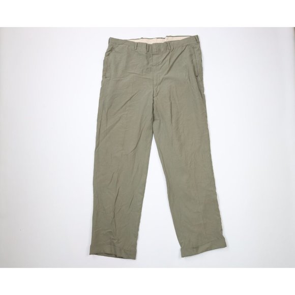 Vintage 40s Streetwear 36x30 Gabardine Rayon Cuffed Pants Trousers Green USA